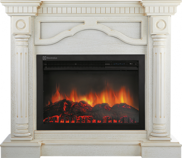 Электрокамин с широким очагом 2D Electrolux EFP/P-3020LS с порталом Firelight Rome 30 белёный дуб