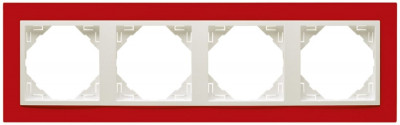 Рамка Efapel Logus90, 4 поста, плоская, универсальная, цвет: красный/лёд, линейка "Анимато" (90940 TVG)