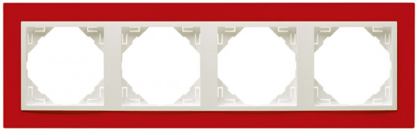 Рамка Efapel Logus90, 4 поста, плоская, универсальная, цвет: красный/лёд, линейка "Анимато" (90940 TVG)