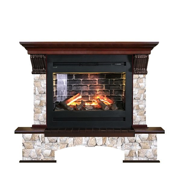 Электрокамин с широким очагом 3D Glenrich Бостон Rumba 3D камень-Арбат/цвет-Красное дерево