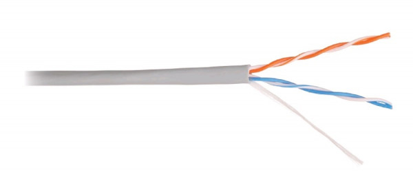 Кабель витая пара Nikolan, U/UTP, 2 пар., кат. 5, проводник Ø 0,5мм, AWG24, PVC, 100МГц, 1м (коробка 305м), тип прокладки: внутри зданий, цвет: серый