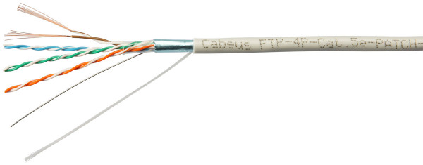 Кабель витая пара Cabeus, F/UTP, 4 пар., кат. 5е, проводник Ø 0,16мм, AWG26, PVC нг(А)-LS, 100МГц, 1м (бухта 305м), тип прокладки: внутри зданий, цвет: серый