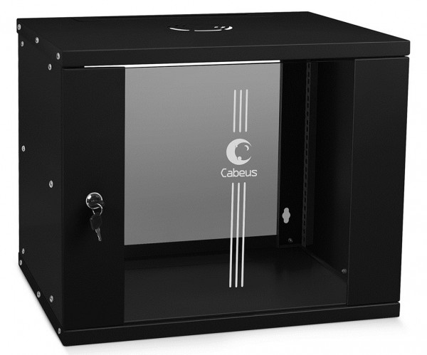 Шкаф телекоммуникационный настенный Cabeus Light, 19", 6U, 320х550х450 мм (ВхШхГ), дверь: стекло, боковая панель: сплошная несъемная, разборный, цвет: чёрный