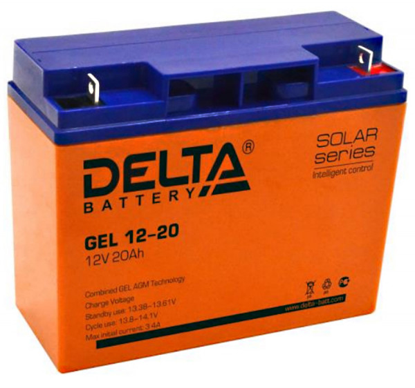 Аккумулятор для ИБП Delta Battery GEL, 167х77х181 мм (ВхШхГ),  необслуживаемый электролитный,  12V/20 Ач, цвет: жёлтый, (GEL 12-20)