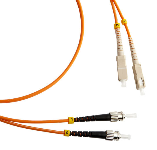 Коммутационный шнур оптический Cabeus Tight Buffer, Duplex ST/SC, OM1 62,5/125, LSZH, Ø 3мм, 20м, цвет: оранжевый, (FOP-62-SC-ST-20m)