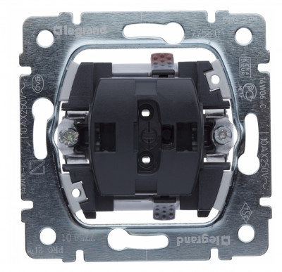 Выключатель Legrand Galea Life, одноклавишный, без подсветки, 10А, цвет: серый, без лицевой панели (775801)