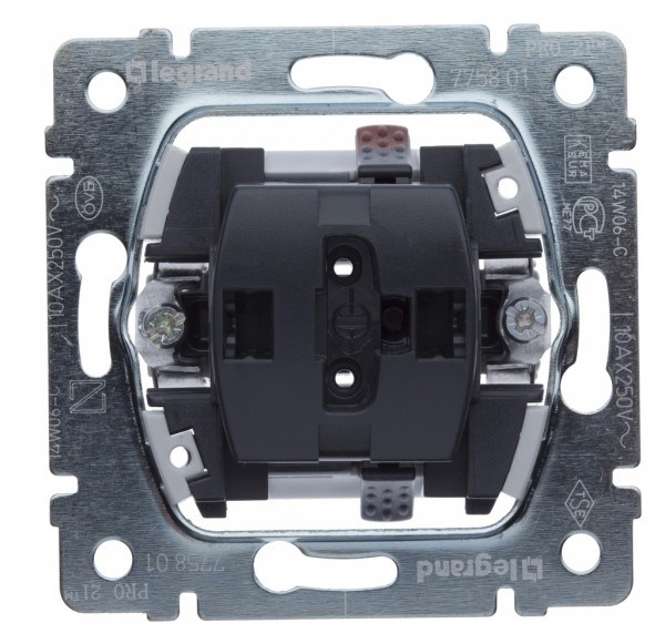 Выключатель Legrand Galea Life, одноклавишный, без подсветки, 10А, цвет: серый, без лицевой панели (775801)