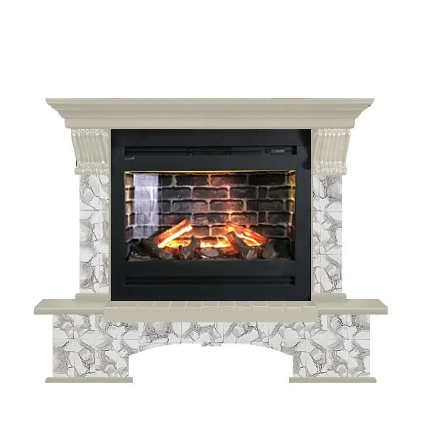 Электрокамин с широким очагом 3D Glenrich Бостон Rumba 3D камень-Карелия/цвет-Беленный дуб