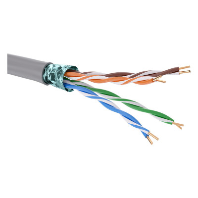 Кабель витая пара DKC, F/UTP, 4 пар., кат. 5е, проводник Ø 0,51мм, AWG24, PVC, 1м (катушка 305м), тип прокладки: внутри зданий, цвет: серый