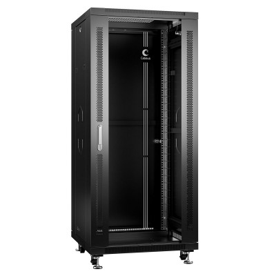 Шкаф телекоммуникационный напольный Cabeus, IP20, 32U, 1610х600х1000 мм (ВхШхГ), дверь: стекло, задняя дверь: металл, боковая панель: сплошная, разборный, цвет: чёрный, (SH-05C-32U60/100-BK)