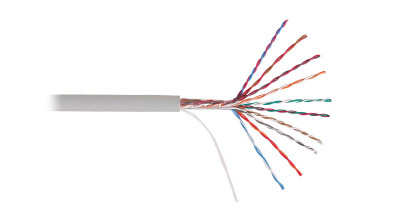 Кабель витая пара Nikolan, U/UTP, 10 пар., кат. 5, проводник Ø 0,5мм, AWG24, PVC, 100МГц, 1м (барабан 305м), тип прокладки: внутри зданий, цвет: серый
