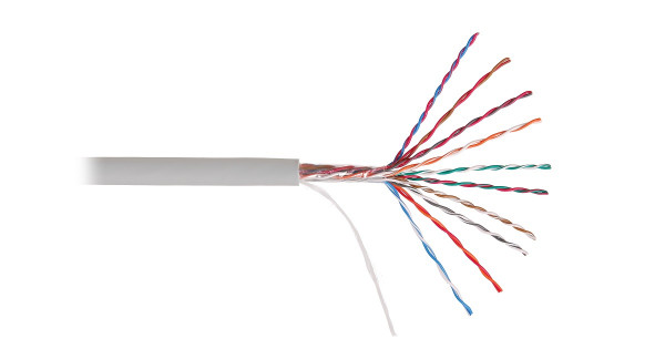 Кабель витая пара Nikolan, U/UTP, 10 пар., кат. 5, проводник Ø 0,5мм, AWG24, PVC, 100МГц, 1м (барабан 305м), тип прокладки: внутри зданий, цвет: серый