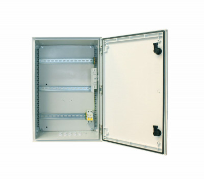 Шкаф уличный всепогодный укомплектованный настенный OSNOVO, IP66, корпус: пластик, 600х400х230 мм (ВхШхГ), цвет: серый, (с DIN-рейками, автоматом 2Р), без нагрева, без охлаждения