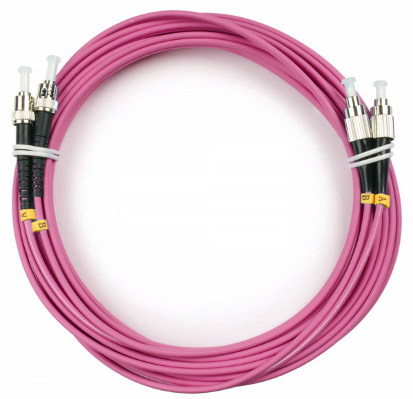 Коммутационный шнур оптический Cabeus Tight Buffer, Duplex FC/ST (UPC/UPC), OM4 50/125, LSZH, Ø 3мм, 5м, цвет: маджента, (FOP-50-OM4-FC-ST-5m)