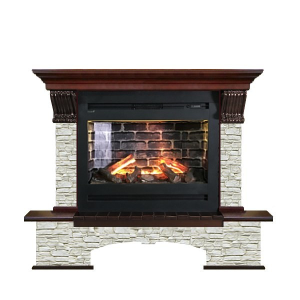 Электрокамин с широким очагом 3D Glenrich Бостон Rumba 3D камень-Грот однотонный/цвет-Красное дерово