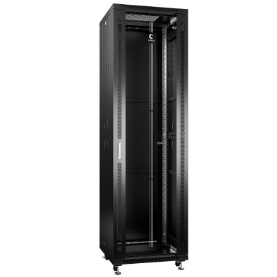 Шкаф телекоммуникационный напольный Cabeus, IP20, 42U, 2055х600х1000 мм (ВхШхГ), дверь: стекло, задняя дверь: металл, боковая панель: сплошная, разборный, цвет: чёрный, (SH-05C-42U60/100-BK)