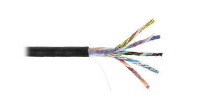 Кабель витая пара Nikolan, U/UTP, 25 пар., кат. 5, проводник Ø 0,5мм, AWG24, PE, 100МГц, 1м (барабан 305м), тип прокладки: снаружи зданий, цвет: чёрный