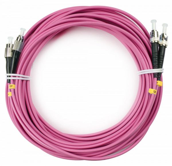 Коммутационный шнур оптический Cabeus Tight Buffer, Duplex FC/ST (UPC/UPC), OM4 50/125, LSZH, Ø 3мм, 25м, цвет: маджента, (FOP-50-OM4-FC-ST-25m)