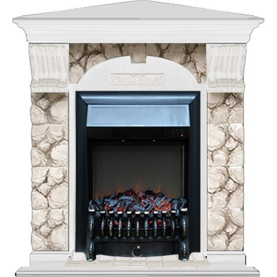 Электрокамин с классическим очагом 2D Glenrich Арочный угловой (Fobos BL,BR) камень-Карелия/цвет-Белый