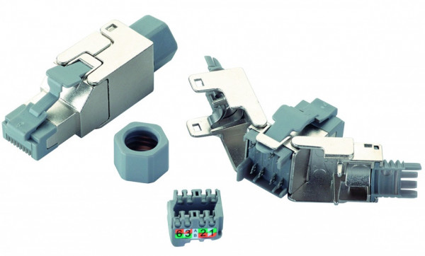 Разъём Eurolan, RJ45, кат. 6A, экр., накручивающийся, для полевой установки, цвет: серебристый