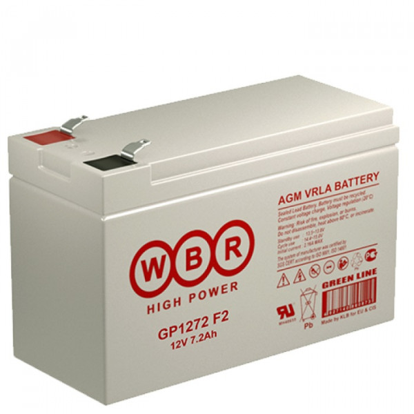 Аккумулятор для ИБП WBR GP, 102х65х151 мм (ВхШхГ),  необслуживаемый свинцово-кислотный,  12V/7,2 Ач, (GP1272 F2 WBR)