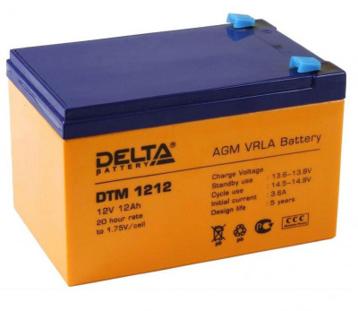 Аккумулятор для ИБП Delta Battery DTM, 101х98х151 мм (ВхШхГ),  Необслуживаемый свинцово-кислотный,  12V/12 Ач, цвет: оранжевый, (DTM 1212)