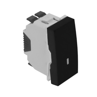 Двухполюсный выключатель Efapel QUADRO 45, одноклавишный, с индикацией, 10А, 45х22,5 мм (ВхШ), цвет: чёрный матовый, 1 модуль (45026 SPM)