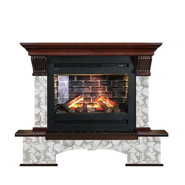 Электрокамин с широким очагом 3D Glenrich Бостон Rumba 3D камень-Карелия/цвет-Красное дерево