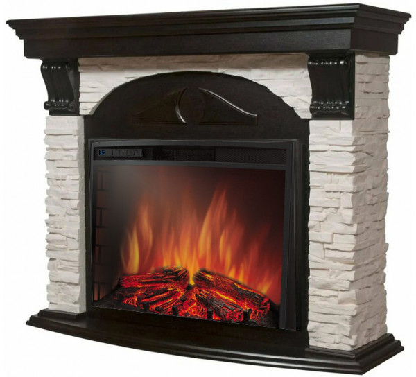 Электрокамин с широким очагом 2D Electrolux EFP/P-2620RLS с порталом Firelight Torre 26/30U (угловой) камень белый, шпон темный дуб