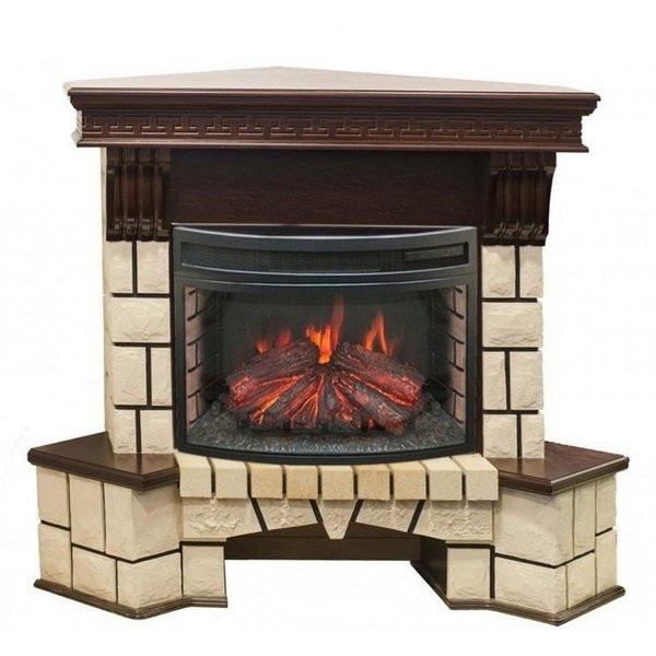 Электрокамин с широким очагом 2D Real-Flame Stone Corner 25/25,5 с очагом Firefield 25 S IR