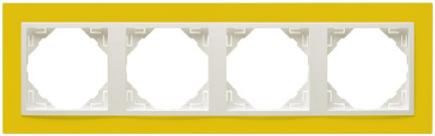 Рамка Efapel Logus90, 4 поста, плоская, универсальная, цвет: жёлтый/лёд, линейка "Анимато" (90940 TRG)