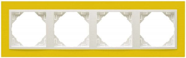 Рамка Efapel Logus90, 4 поста, плоская, универсальная, цвет: жёлтый/лёд, линейка "Анимато" (90940 TRG)