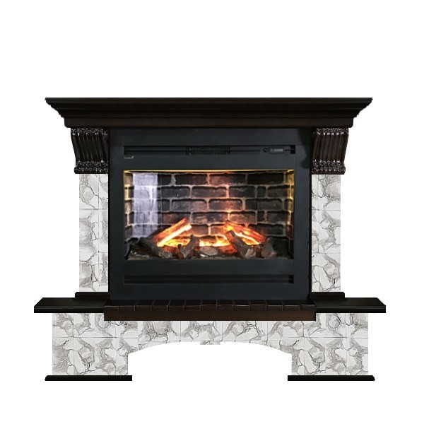 Электрокамин с широким очагом 3D Glenrich Бостон Rumba 3D камень-Карелия/цвет-Венге