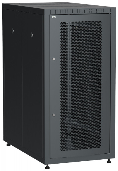 Шкаф серверный напольный ITK LINEA E, IP20, 24U, 1200х600х1000 мм (ВхШхГ), дверь: перфорация, задняя дверь: металл, боковая панель: сплошная съемная, разборный, цвет: чёрный, (LE05-24U61-PM)