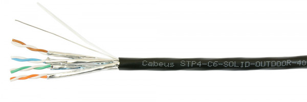 Кабель витая пара Cabeus, U/FTP, 4 пар., кат. 6A, проводник Ø 0,57мм, AWG23, PE, 100МГц, 1м (бухта 305м), тип прокладки: снаружи зданий, цвет: чёрный