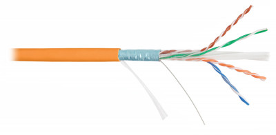 Кабель витая пара Nikolan, F/UTP, 4 пар., кат. 6, проводник Ø 0,57мм, AWG23, LSZH (нг(A)-HF), 250МГц, 1м (барабан 305м), тип прокладки: внутри зданий, цвет: оранжевый