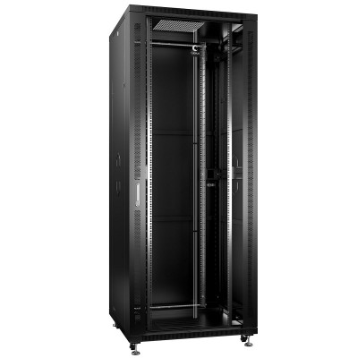 Шкаф телекоммуникационный напольный Cabeus, IP20, 42U, 2055х800х800 мм (ВхШхГ), дверь: стекло, задняя дверь: металл, боковая панель: сплошная, разборный, цвет: чёрный, (SH-05C-42U80/80-BK)