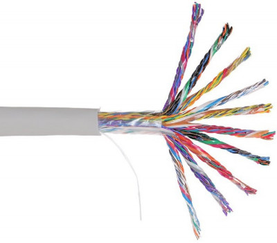Кабель витая пара Nikolan, U/UTP, 50 пар., кат. 5, проводник Ø 0,5мм, AWG24, PVC, 100МГц, 1м (барабан 500м), тип прокладки: внутри зданий, цвет: серый