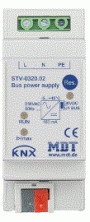 Источник питания MDT technologies STV-0320.02 KNX/EIB, 230В / 29В=, номинальная нагрузка 320мА, защита от короткого замыкания и перегрузки, встроенный дроссель, на DIN рейку, 2TE