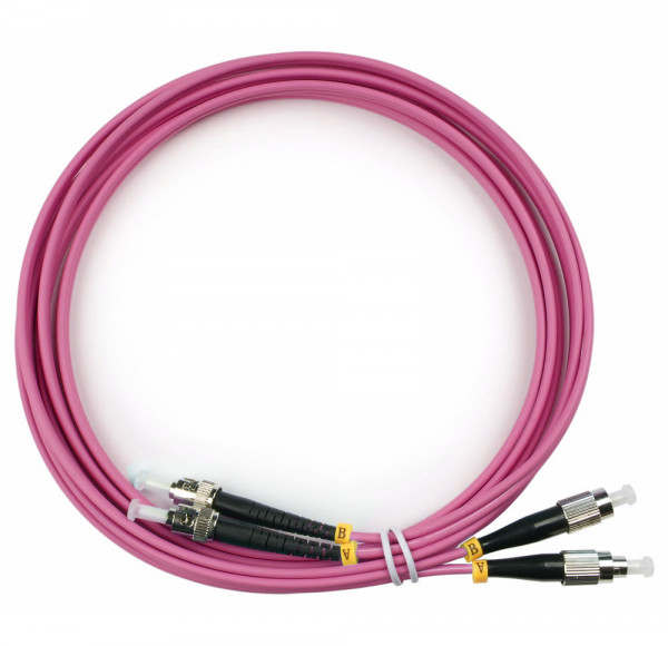 Коммутационный шнур оптический Cabeus Tight Buffer, Duplex FC/ST (UPC/UPC), OM4 50/125, LSZH, Ø 3мм, 3м, цвет: маджента, (FOP-50-OM4-FC-ST-3m)