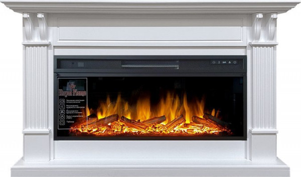 Линейный электрокамин Royal Flame Cardiff (белый) с очагом Vision 42 LOG LED
