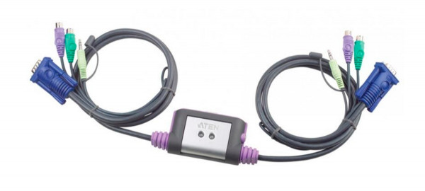 Переключатель KVM Aten, Petite, портов: 2 х VGA D-SUB (HDB-15), 25х50х120 мм (ВхШхГ), PS/2, цвет: серый
