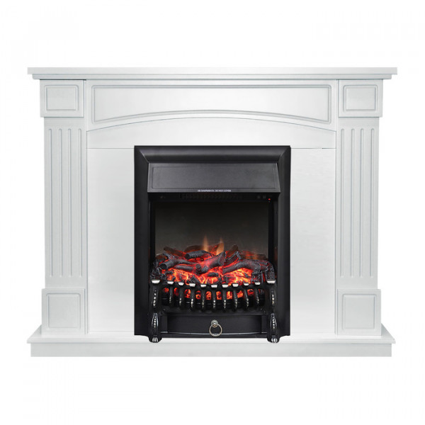 Электрокамин с классическим очагом 2D Royal Flame Boston Белый с очагом Fobos FX Brass/Black
