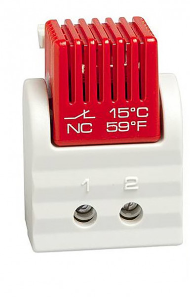Термостат STEGO FTO 011, 47х33х33 мм (ВхШхГ), на DIN-рейку, для нагревателя, 250V, красный, замкнутый контакт, NC, выкл. +25 °C
