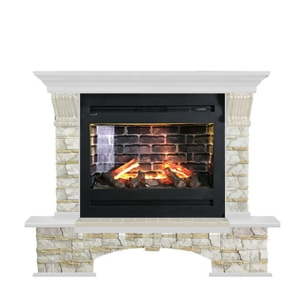 Электрокамин с широким очагом 3D Glenrich Бостон Rumba 3D камень-Алтай/цвет-Белый