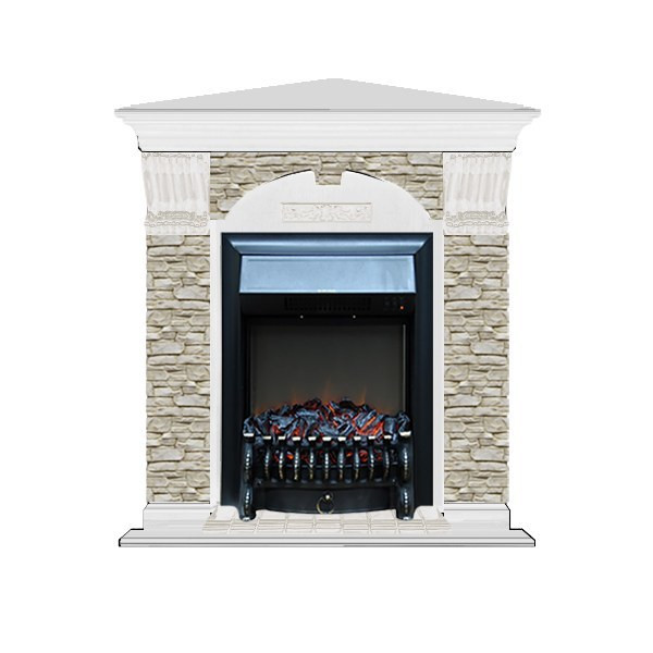 Электрокамин с классическим очагом 2D Glenrich Арочный угловой (Fobos BL,BR) камень-Грот однотонный/цвет-Белый