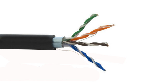 Кабель витая пара ITK, F/UTP, 4 пар., кат. 5е, проводник Ø 0,51мм, AWG24, LDPE, 100МГц, 1м (катушка 305м), (дренажный провод, рипкорд, жилы питания 2*0,75мм2), тип прокладки: снаружи зданий, цвет: чёрный