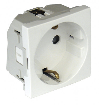 Розетка электрическая Efapel QUADRO 45, 2к+З, 16А, 45x45, 90 град., шторки защитные, цвет: алюминий, безвинтовые зажимы