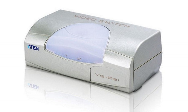 Переключатель KVM Aten, портов: 2 х HDB-15, 44х65х120 мм (ВхШхГ), цвет: металл