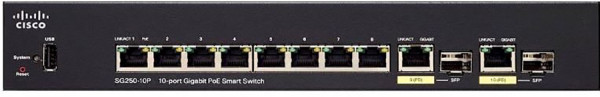 Коммутатор Cisco, SG250-10P-K9-EU
